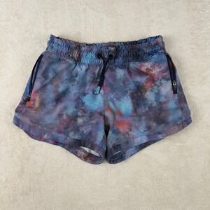 Athleta Girl Galaxy Tie Dye Athletic Shorts Size L Zip Pockets Drawstring Waist